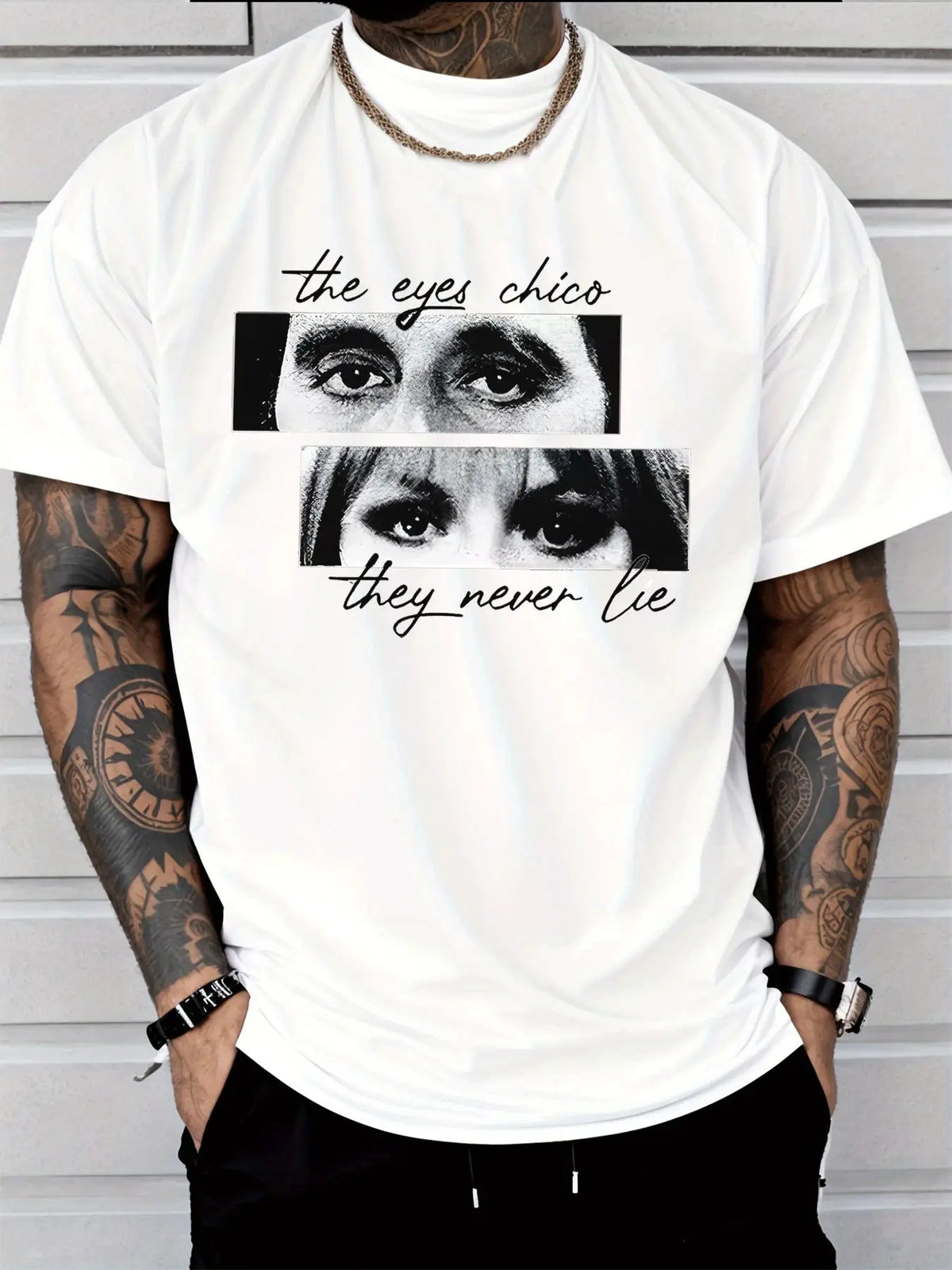Classic Eye Photo the Eyes Chico Never Lie Text Graphic Print Mens Crew Neck Short Sleeve Tee Casual Daily Soft Basic Wear Top