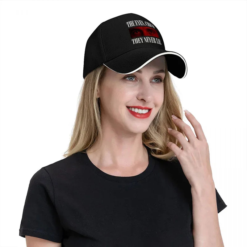 THE EYES CHICO THEY NEVER LIE BASEBALL CAP BLACK with RED EYE DESIGN CLASSIC FIT ADJUSTABLE HAT for MEN and WOMEN