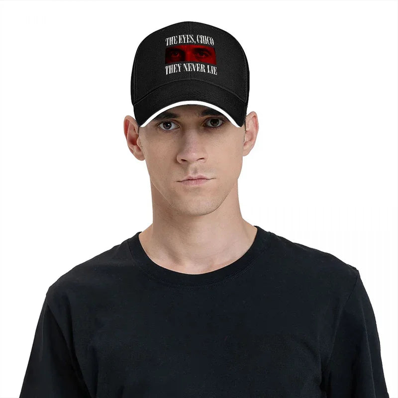 THE EYES CHICO THEY NEVER LIE BASEBALL CAP BLACK with RED EYE DESIGN CLASSIC FIT ADJUSTABLE HAT for MEN and WOMEN