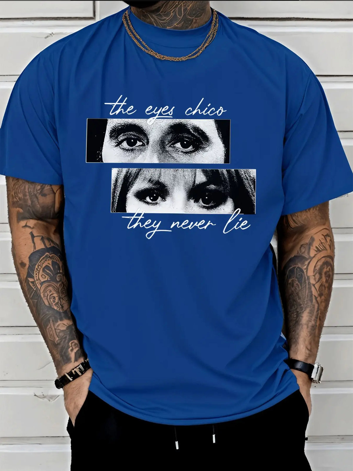Classic Eye Photo the Eyes Chico Never Lie Text Graphic Print Mens Crew Neck Short Sleeve Tee Casual Daily Soft Basic Wear Top
