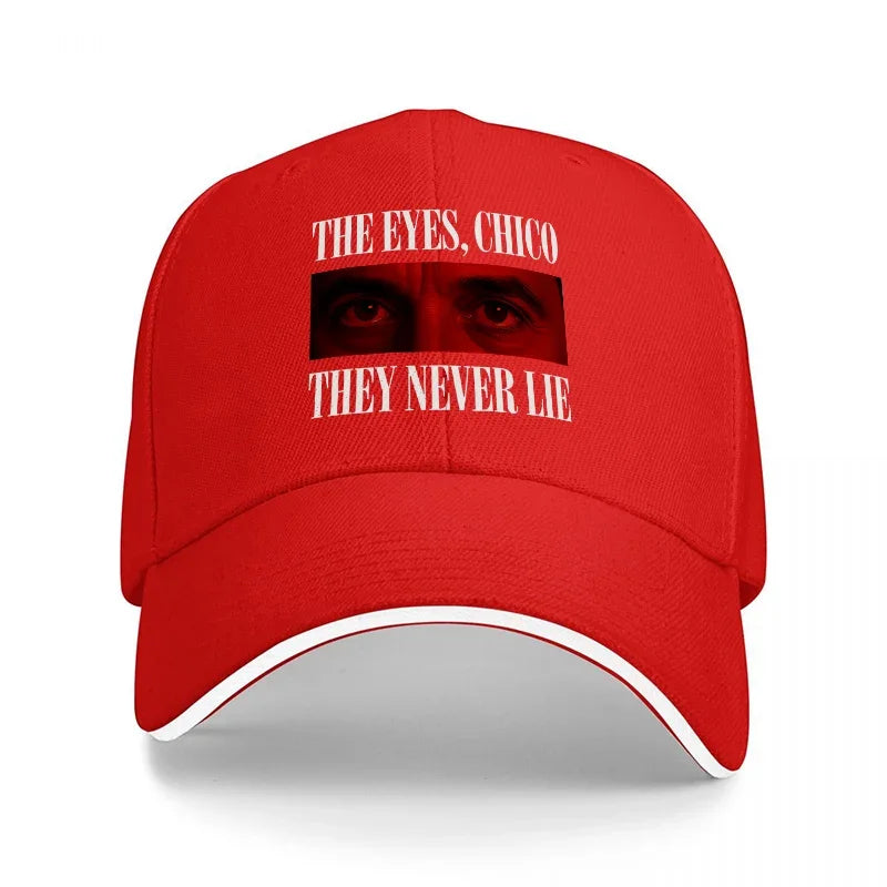 THE EYES CHICO THEY NEVER LIE BASEBALL CAP BLACK with RED EYE DESIGN CLASSIC FIT ADJUSTABLE HAT for MEN and WOMEN