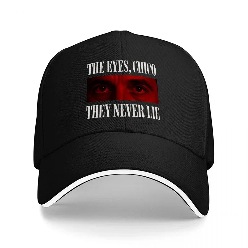 THE EYES CHICO THEY NEVER LIE BASEBALL CAP BLACK with RED EYE DESIGN CLASSIC FIT ADJUSTABLE HAT for MEN and WOMEN