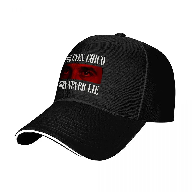 THE EYES CHICO THEY NEVER LIE BASEBALL CAP BLACK with RED EYE DESIGN CLASSIC FIT ADJUSTABLE HAT for MEN and WOMEN