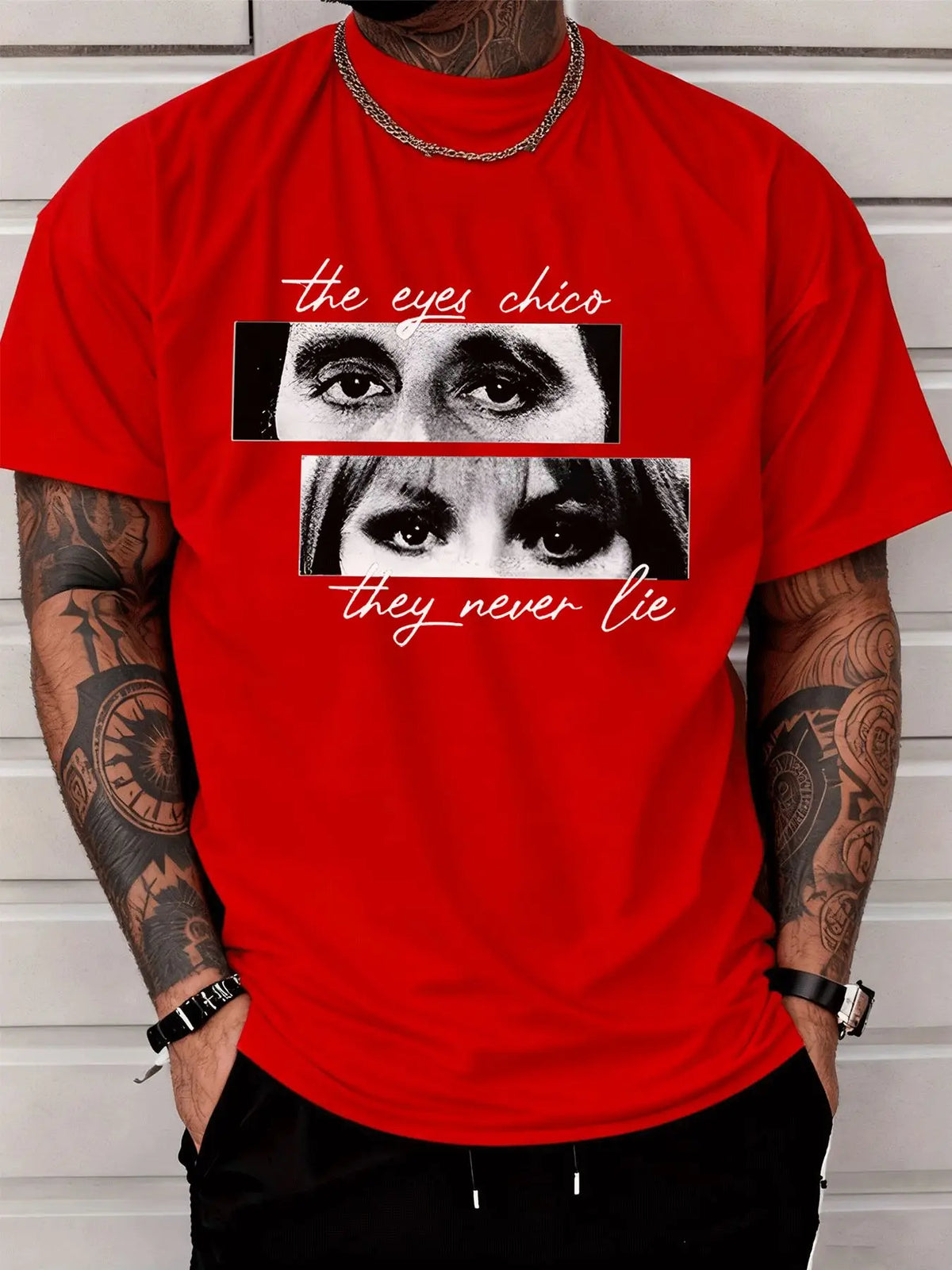 Classic Eye Photo the Eyes Chico Never Lie Text Graphic Print Mens Crew Neck Short Sleeve Tee Casual Daily Soft Basic Wear Top