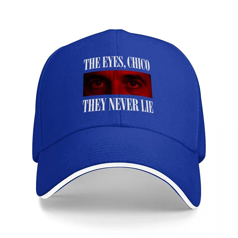 THE EYES CHICO THEY NEVER LIE BASEBALL CAP BLACK with RED EYE DESIGN CLASSIC FIT ADJUSTABLE HAT for MEN and WOMEN