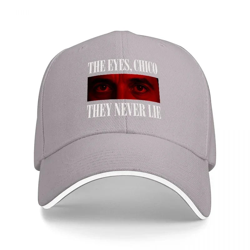 THE EYES CHICO THEY NEVER LIE BASEBALL CAP BLACK with RED EYE DESIGN CLASSIC FIT ADJUSTABLE HAT for MEN and WOMEN