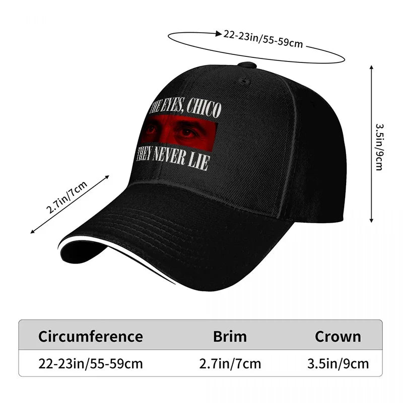 THE EYES CHICO THEY NEVER LIE BASEBALL CAP BLACK with RED EYE DESIGN CLASSIC FIT ADJUSTABLE HAT for MEN and WOMEN