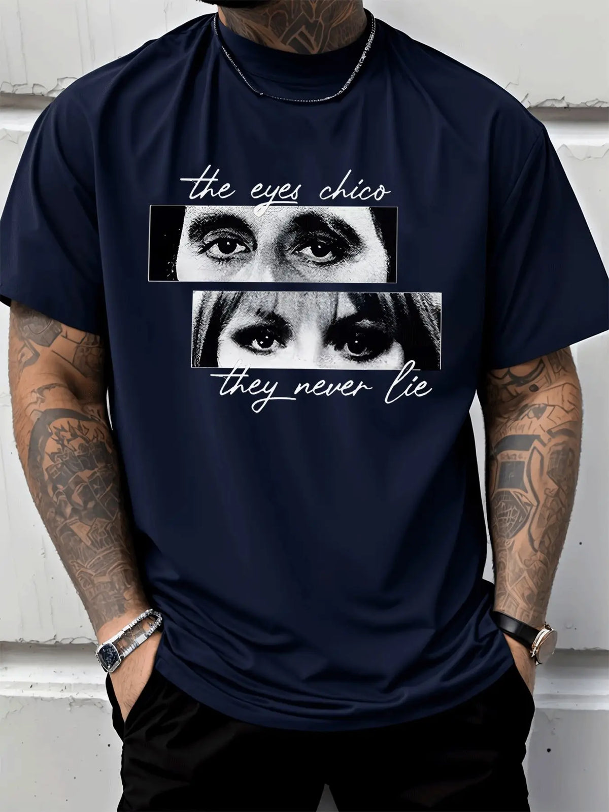 Classic Eye Photo the Eyes Chico Never Lie Text Graphic Print Mens Crew Neck Short Sleeve Tee Casual Daily Soft Basic Wear Top