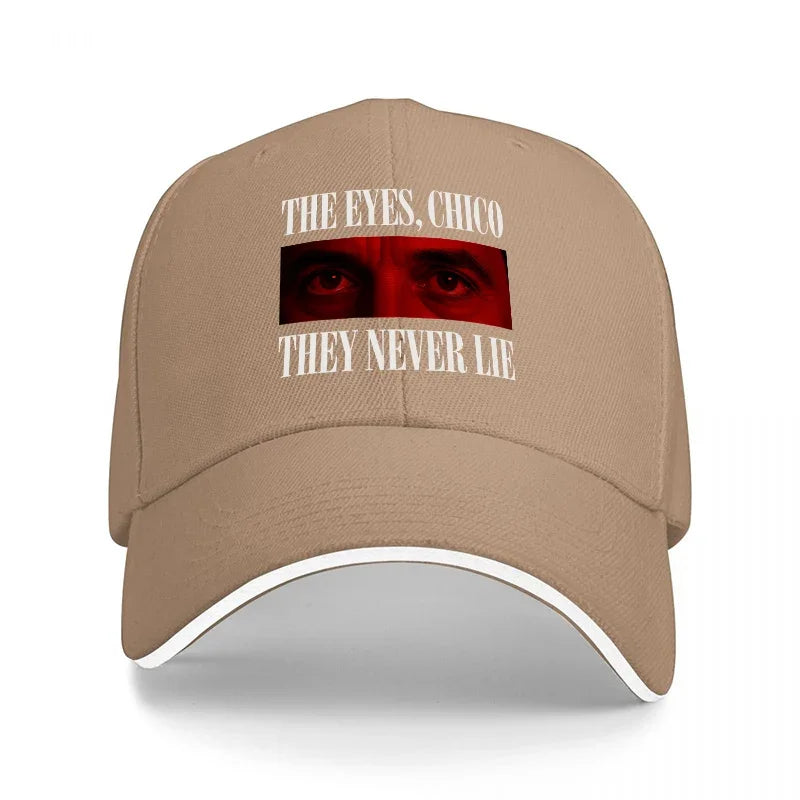 THE EYES CHICO THEY NEVER LIE BASEBALL CAP BLACK with RED EYE DESIGN CLASSIC FIT ADJUSTABLE HAT for MEN and WOMEN