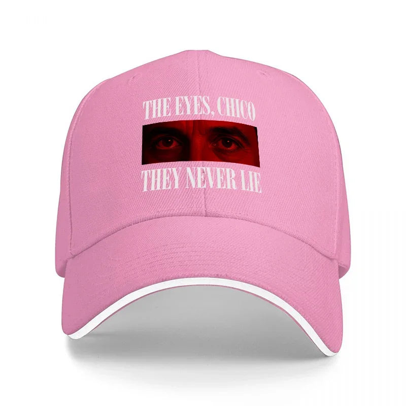 THE EYES CHICO THEY NEVER LIE BASEBALL CAP BLACK with RED EYE DESIGN CLASSIC FIT ADJUSTABLE HAT for MEN and WOMEN